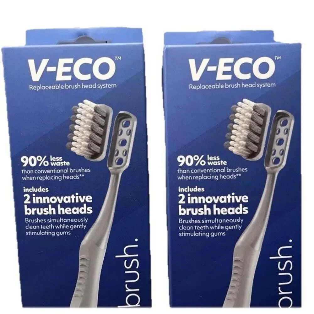 V-Eco Replaceable Brush Head System 2‎ Sets Of Innovative Brush & Heads NEW